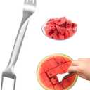 2 in 1 Stainless Steel Fruit Cutter,Watermelon Slicer Cutter,Watermelon Fork Slicer Cutter Slicer Tool,Dual Head Fruit Forks Slicer Knife for Home Kitchen Gadget (1pack), Large, Silver