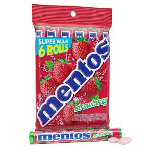Mentos Chewy Mint Candy Roll, Strawberry, 14 Pieces Per Roll, 6 Count Pack | Individually Wrapped Candy for Kids & Adults, Bulk Candy, Great for Parties, Birthdays, Holidays (EXP 11/30/26)
