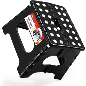 ACSTEP 7.5 Inch Folding Step Stool Foldable Stool Height Kids Step Stool, 176 lb Capacity Plastic Collapsible Stool, Black Small Stepping Stools, Foot Stools Suitable for Kitchen