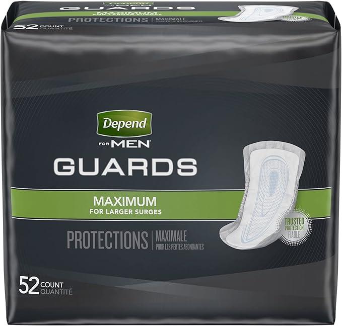 Depend Guards Incontinence Pads for Men, 52 Count, Maximum Absorbency, Cup-like Shape, Bladder Leakage Protection, Odor Control, Discreet Packaging