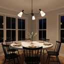 Black Dining Room Light Fixtures Over Table, 3-Light 33.5" Modern Farmhouse Chandelier with Milk Glass and Rods Adjustable Height for Kitchen Island, Foyer, Entryway, Living Room, E26 Base, Dia 32"