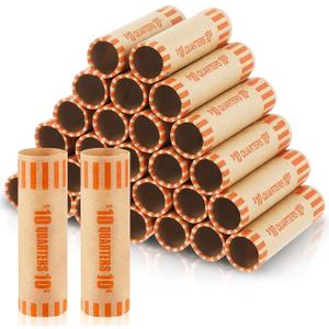 Gersoniel 360 Pcs Preformed Coin Wrappers Quarter Rolls Wrappers Bulk Quarter,Pennies,Dimes Coin Rolls for Bank and Office(Orange)