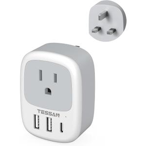 UK Adapters for Travel, TESSAN US to UK Plug Adapter, Ireland Outlet Plug with 3 USB Charger (1 USB C Port), Type G Power Adaptor for USA to England Qatar Hong Kong Scotland Dubai London Kenya Irish