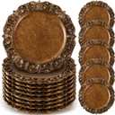 30 Pcs Antique Gold Charger Plates Bulk 13 Inch Embossed Rim Plastic Round Decorative Vintage Plates Charger for Dinner Wedding Party Event Table Setting Decoration (Vintage)