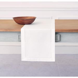 Solino Home White Table Runner 48 Inches - Cotton Linen Hemstitch Coffee Table Runner 14 x 48 Inch Ideal for Dresser Tables - Summer