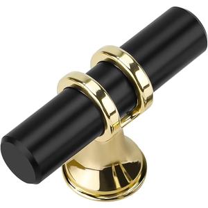Haliwu 10 Pack Cabinet Knobs, Black Gold Cabinet Knobs Kitchen Handles Kitchen Hardware, Single Hole Knob T Bar for Bathroom Dresser Drawer Pulls