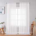 Simplebrand Sheer White Curtains 96 Inches Long, Light Filtering Rod Pocket Solid Color Window Sheer Curtain Panels, Elegant Curtains & Drapes for Living Room, Bedroom 2 Panels (White, 59" W x 96" L)