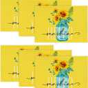 Artoid Mode Yellow Hello Sunshine Sunflower Summer Placemats Set of 6, 12x18 Inch Seasonal Spring Table Mats for Party Kitchen Dining Decoration, 12" x 18", Rectangle 6 Pcs