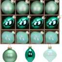 12 Pcs Green Glass Christmas Ball Ornaments Set, Assorted Hanging Baubles for Christmas Tree, Vintage Blown Green Decorations for Winter Holiday Xmas Tree Dcor