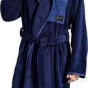SlumberMee Mens Fleece Plush Robe with Hood Ultra Soft Fluffy Full Length Long with Pockets Luxurious House Coat (Large, Coral Fleece - Dark Blue)