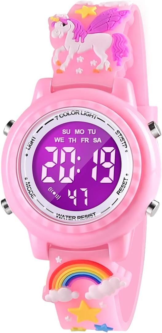 3D Cartoon Waterproof Kids Watches with Alarm - Best Toys Gifts for Girls Age 3-10 (Pink)