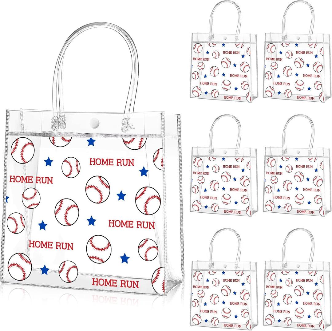 Aliceset 20 Pcs Baseball Clear PVC Gift Bag with Handles T Ball Snack Bags Sport Theme Party Favor Bag Bulk for Birthday Team, 8x8x3.15''
