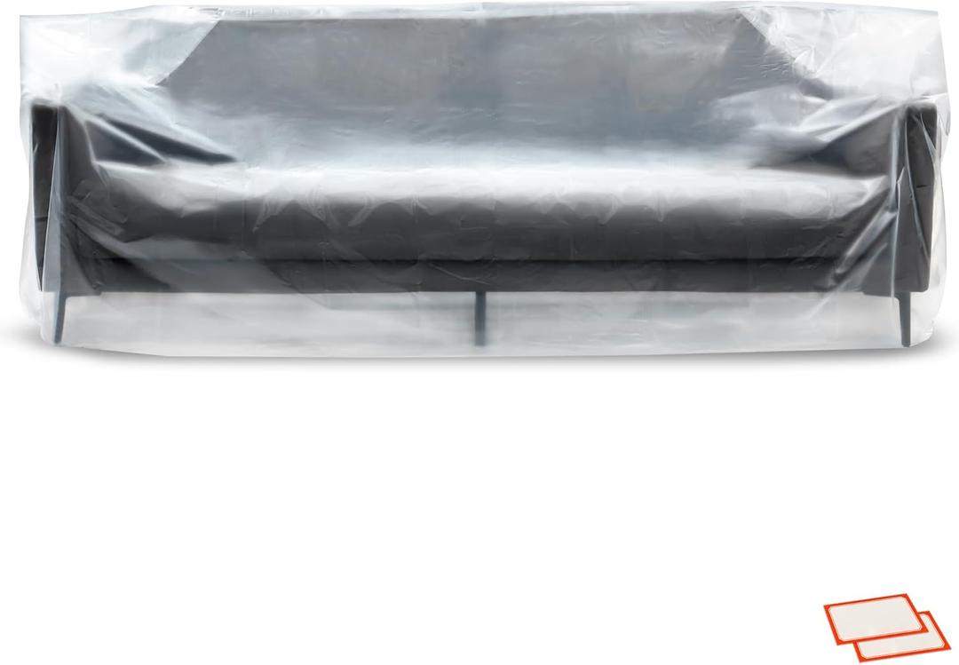 Plastic Furniture Covers for Moving - Heavy-Duty Couch Cover for Sofa, Waterproof & Dustproof Clear Moving Bags for Renovation, Wrap or Storage - Extra Large Bag Open Size 96 x 42 x 62 Inch