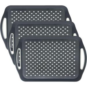 Non-Slip Serving Tray with Handles, 17.7" x 12.4" Large Food Tray Serving Platter (Gray, 3 Pack)