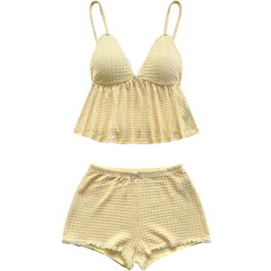 SHENHE Y2K Women's 2 Piece Pajama Set V Neck Ruffle Tank Top and Shorts Loungewear