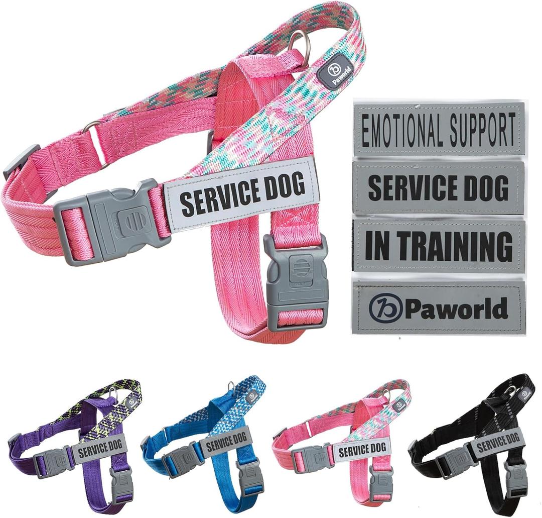 Service Dog Vest, No-Pull Service Dog Harness with 4 PCS Reflective Patches, Dog Vest Harness with Handle, Pet Harness for Small Medium Large Dogs in Training (Pink, M) (Medium (Chest: 22-29"))