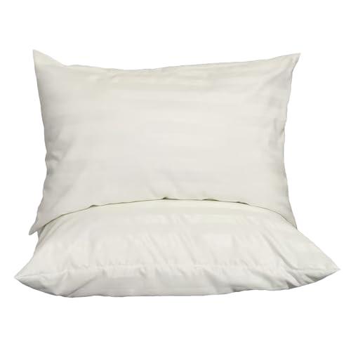 Pillow Cases Queen Size - 2 Pack Pillow Covers Bed Pillow Protectors with Zipper, Luxury Hotel Quality White Stripped Pillowcases, Soft Breathable, Easy Care