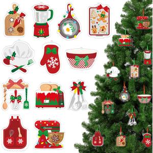 Kathfly 12 Pieces Christmas Kitchen Baking Ornaments Acrylic Kitchen Hanging Ornaments Chef Hat Apron Blender Toaster Oven Mitts Decoration Set with Rope for Christmas Tree Baking Themed Party