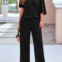 KIRUNDO Lounge Sets for Women Airport Travel Outfit 2026 Summer Off the Shoulder Tops Wide Leg Pants 2 Piece Matching Set, 3X