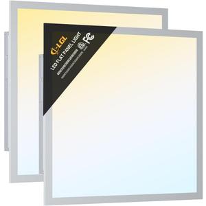 2x2 LED Flat Panel Light, 2 Pack Drop Ceiling Lights Fixture 5200LM, Selectable Features, 20W/25W/30W/35W/40W, 3000K/3500K/4000K/5000K/6500K, Dimmable (0-10V), for Office Kitchen, ETL Listed