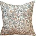 Floral Throw Pillow Covers 18x18 - Vintage Block Print Pillow Covers Farmhouse Decorative Couch Pillows for Sofa, Living Room, Neutral Botanical Accent Cushion Covers(Rust and Mustard)