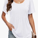 OFEEFAN Women's Casual Pleated Boho Floral Crewneck T Shirts Spring Summer Short Sleeve Loose Tunic Solid Pullover Blouse Tops XL