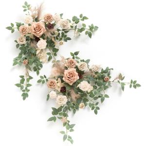 Ling's moment 2PCS Beige Artificial Flower Garland Wedding Arch Flowers Ivory Floral Swags Table Centerpieces Greenery Arrangements for Sweetheart Table Easel Wall Entryway Board Backdrop