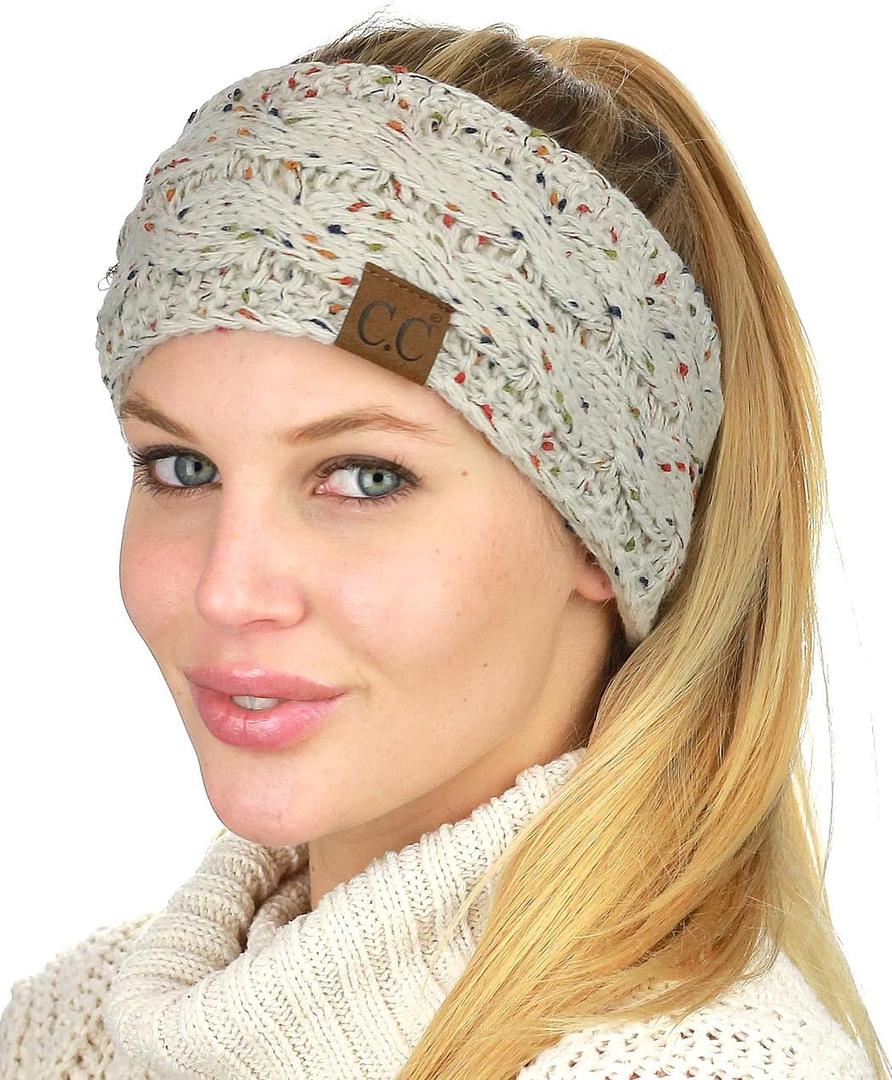 C.C Soft Stretch Winter Warm Cable Knit Fuzzy Lined Ear Warmer Headband