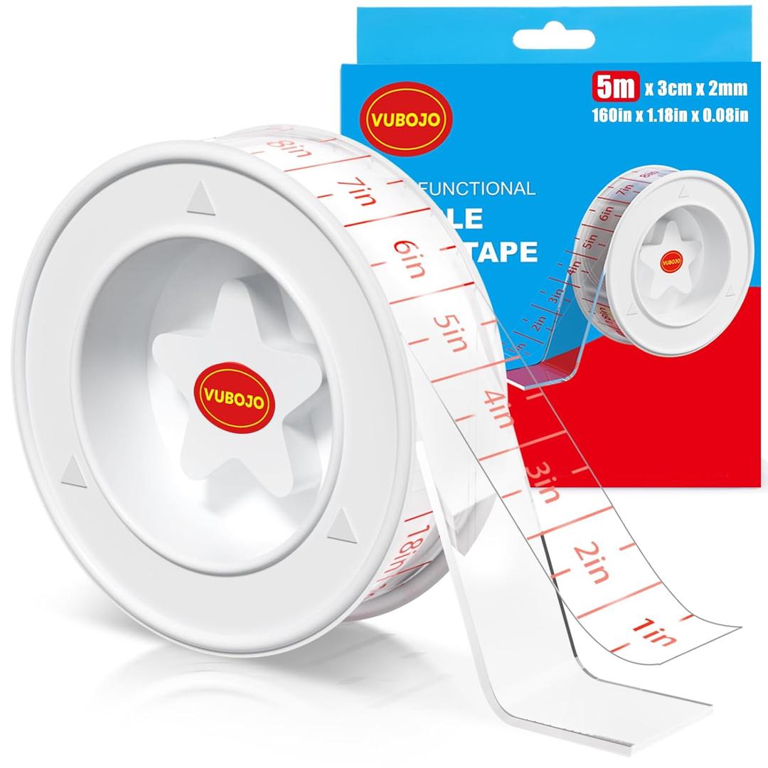 2 x VUBOJO Double Sided Tape Heavy Duty - Dustproof & Easy-Peel Liner- Nano Double Sided Adhesive Tape - Clear Mounting Tape Picture Hanging Adhesive Strips (16.5FT)