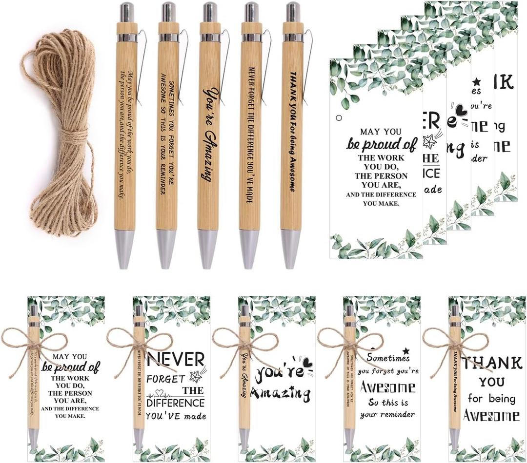 30 Sets Employee Appreciation Gifts Bulk Teacher Thank You Gifts Motivational Bamboo Pens with Appreciation Cards Gift for Teacher Student Coworker Colleague Team