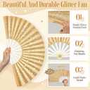 Vercraft 12 Pcs Large Folding Hand Fans for Line Dancing, Fan with Bag Clapping Popping Raves Fans Bulk for Wedding Festival EDM Club Party Decoration (Gold)