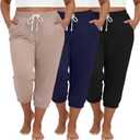 Ficerd 3 Pack Women's Plus Size Capri Sweatpants Cotton Drawstring Joggers Cropped Athletic Lounge Pants with Pockets (XXXL)