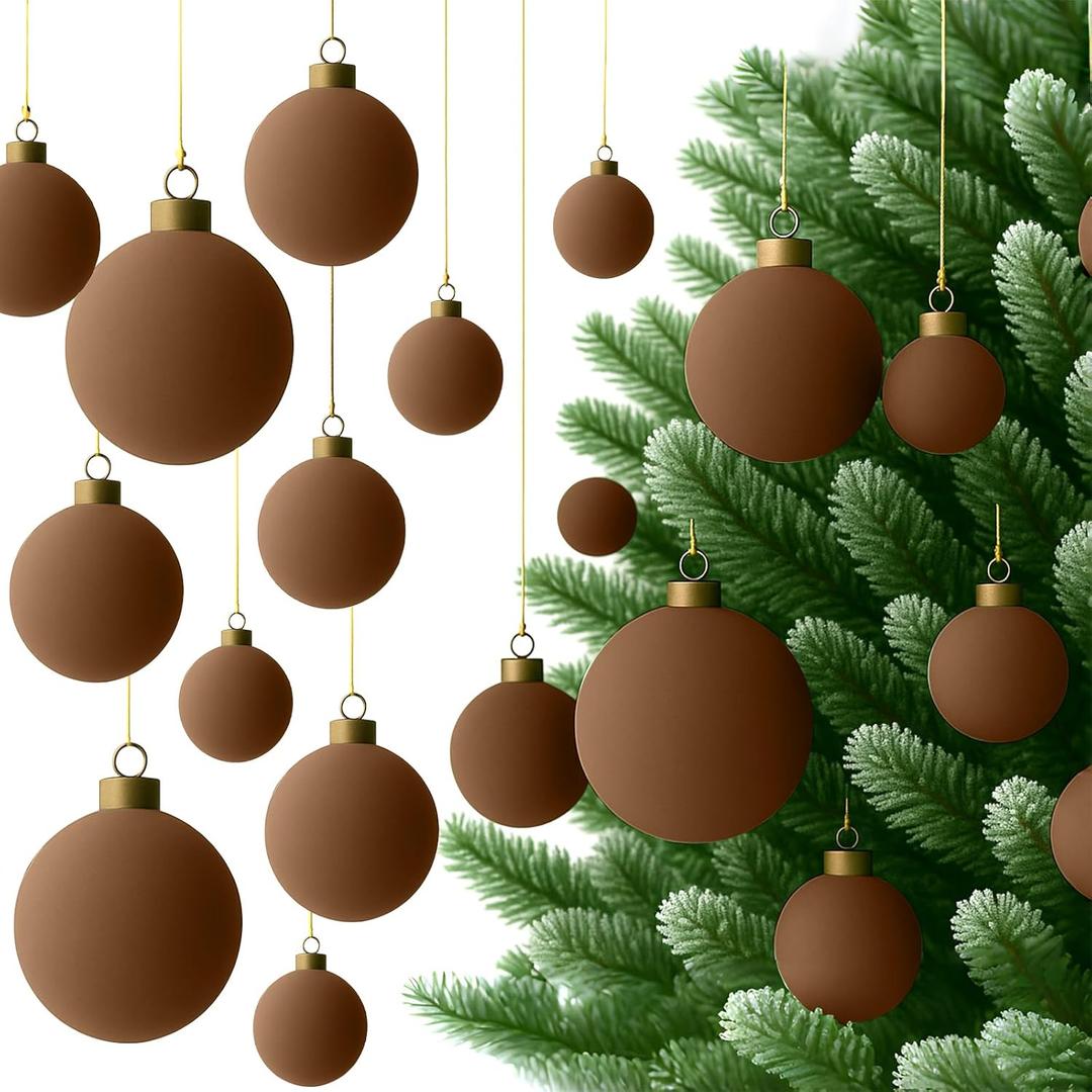 36 Pcs Brown Velvet Christmas Balls Bulk - 2.36", 2.76", 3.15" Flocked Christmas Tree Ball Ornaments Hanging Decoration for Xmas Tree, Wreath, Home or Party Decorations