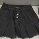 MsavigVice Pleated Jean Shorts for Women Stretch Distressed Frayed Raw Hem Casual Mini Black Denim Shorts Skorts with Pockets, Black
