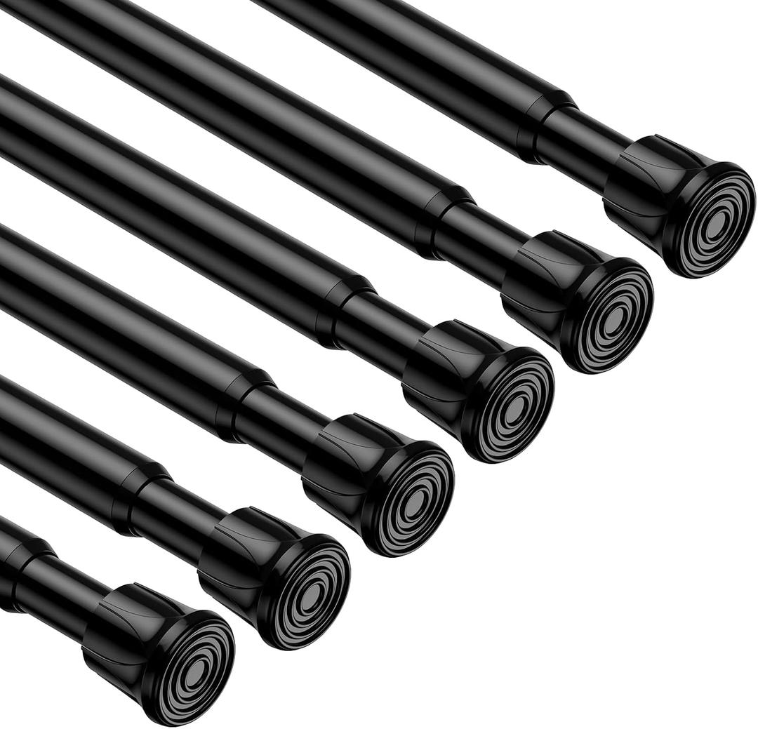 6 Pack Spring Tension Rods 28-43 Inches,5/8" Diameter Black Spring Load Adjustable Expandable,Small Short Tension Curtain Rod for Windows,Kitchen,Doorway,Bathroom,Cupboard Bars