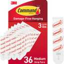 Command Medium Refill Adhesive Strips, Damage Free Hanging Wall Adhesive Strips for Medium Indoor Wall Hooks, No Tools Removable Adhesive Strips for Living Spaces, 36 White Command Strips