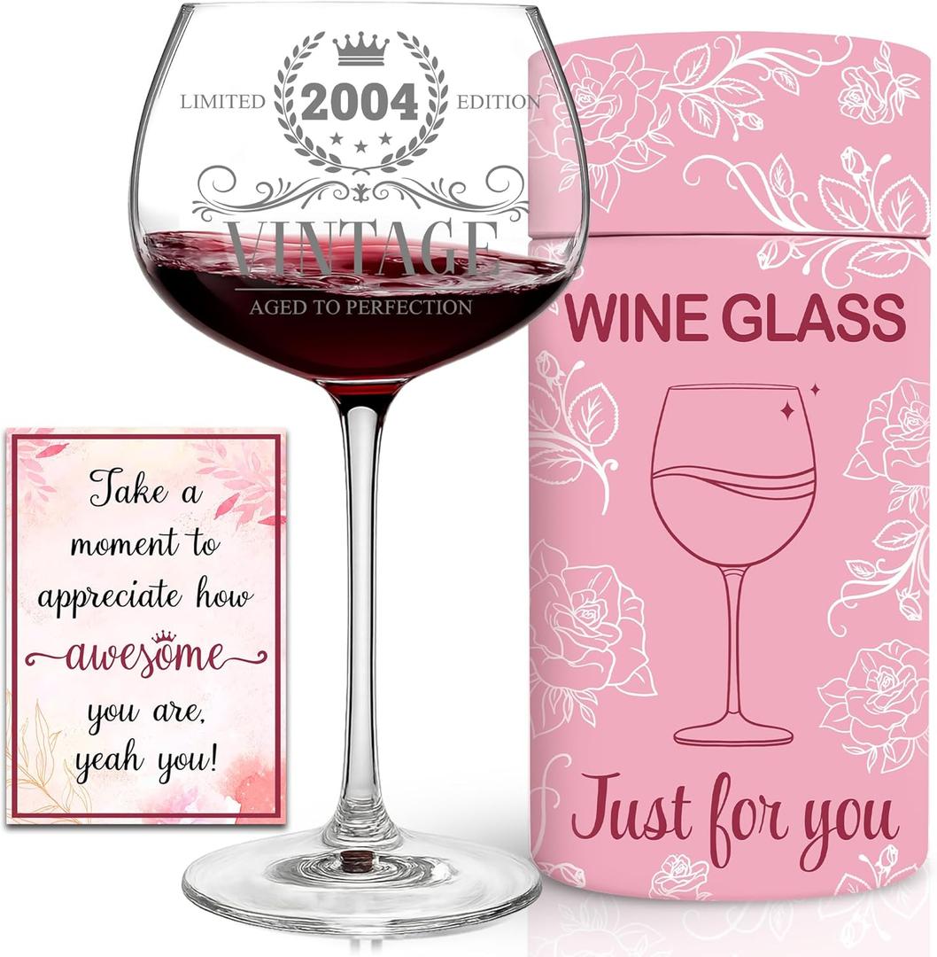 DOTOAKACI 21st Birthday Gifts for Her - 21 Wine Glass Birthday Girl - Vintage 2004 Engraved 21st Wine Glass - 21 Year Old Bday Decorations For Women, Friends, Daughter, Sister - Turning 21 Present