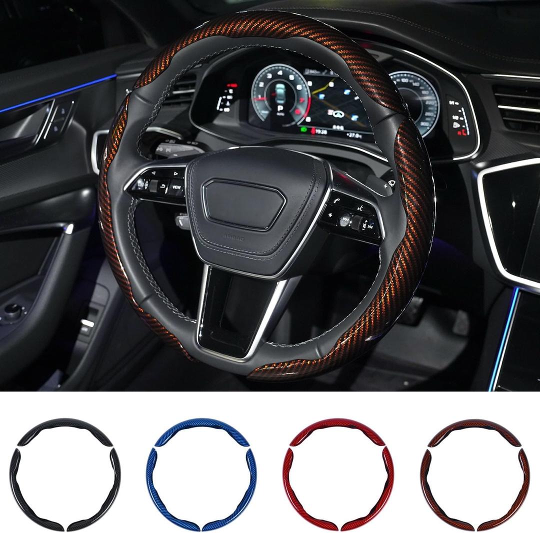 Carbon Fiber Steering Wheel Cover 3PCS Set  Anti-Slip, Scratch-Resistant, Universal Fit for 1416 Inch Wheels  Interior Car Accessories for Cars, SUVs, Trucks (Brown)