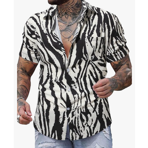 Men's Hawaiian Zebra Print Shirt Button Up Short Sleeve Collar Animal Print Shirt Tops Cheetah Print Tops (XXL)