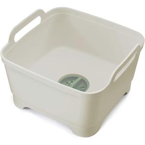 Joseph Joseph Wash & Drain Kitchen Dish Tub Wash Basin with Handles and Draining Plug, 9 liters/2.3 Gallons, Stone/Sage Green