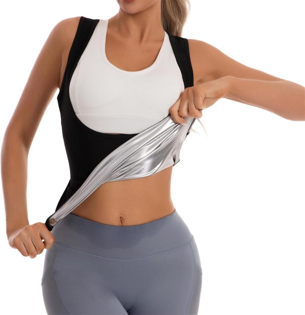 3 x Sauna Suit Waist Trainer Vest for Women Belly Fat, Zipper Waist Trimmer Body Shaper Vest Sweatsuit Workout Shirt