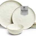 Sango 12-Piece Luxury Stoneware Dinnerware Set for 4, Glossy White Plates and Bowls Sets with Gold Rims, Ceramic Dish Set, Elegant Dishes for Everyday Dining, Microwave & Dishwasher Safe, Gansevoort