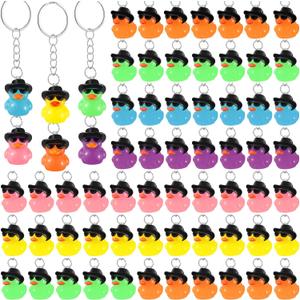 100 Pcs Duck Keychain Bulk Cowboy Cowgirl Duck Party Favors Resin Tiny Duck Keychain with Cowboy Hat Sunglasses Charms Pendant for Kids Gift Halloween Birthday Baby Shower (Multicolored)