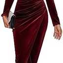CYiNu Women's V Neck Wrap Velvet Long Sleeve Elegant Bodycon Ruched Cocktail Party Maxi Dress, Red, S