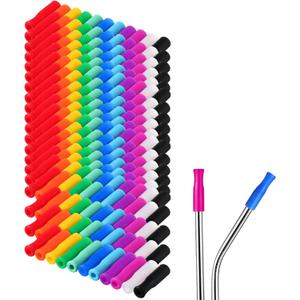 Zhehao 200 Pcs Silicone Straw Tip Multicolored Straw Tip Cover Reusable Silicone Cover Metal Tip for 6mm Outer Diameter Metal Stainless Steel, 11 Assorted Color