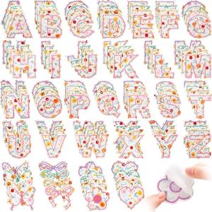 Hanaive 136 Pcs Chenille Letter Patches Self Adhesive Stickers for DIY Cute Smile Face Heart Rainbow Patches for Clothing Backpacks Bags Jackets Hat Decoration (Floral Style, Pale Yellow Color)