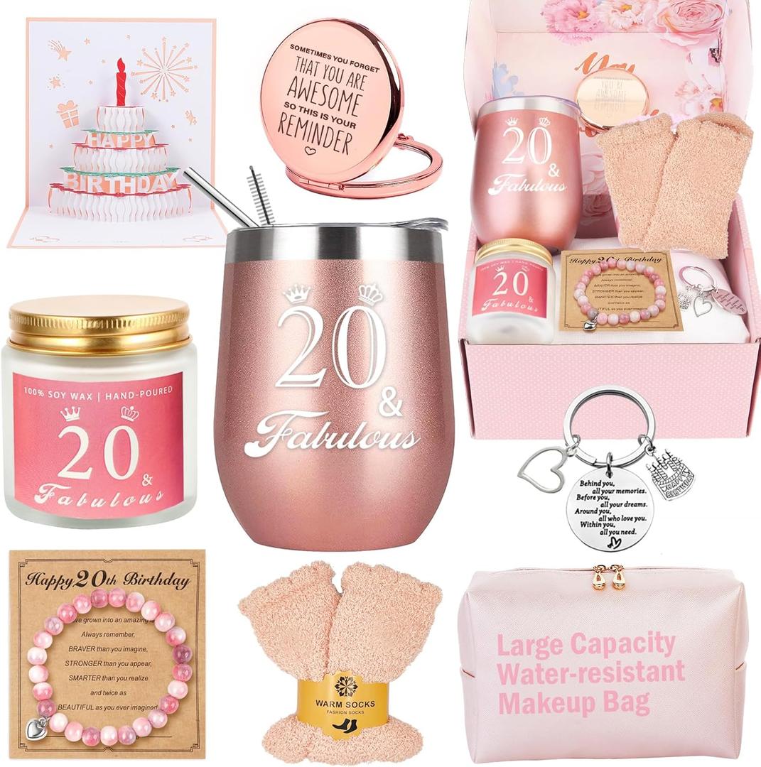 20th Birthday Gifts For Girls, Happy 20th 20 Year Old Girl Birthday Basket Gifts Box for Best Friends Female Daughter Sister Her Girlfriend Coworker Bestie Women Birthday Unique