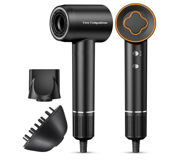 Cosy Companions High-Speed Ionic Hair Dryer, 150000 RPM Brushless Motor for 2-5 Min Fast Drying, Low Noise Blow Dryer Reduces Frizz & Heat Damage, Lightweight Hair Dryer with Diffuser & Nozzle 