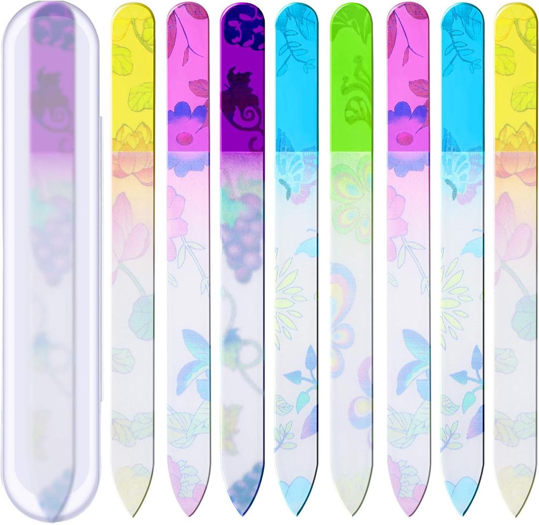 Mudder 8 Pack Glass Nail Files with Cases Double-Sided Crystal Fingernail Files for Natural Nails Colorful Floral Nail Buffers for Professional Manicure Supplies Gifts for Christmas Stocking Stuffers