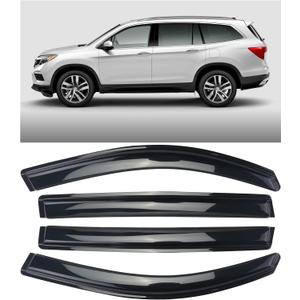 DYRDINSHOW Window Vent Visor Deflectors Rain Guards Fit 2016 2017 2018 2019 2020 2021 Honda Pilot,4Pcs Smoke Black Tinted Tape-On Side Window Visor